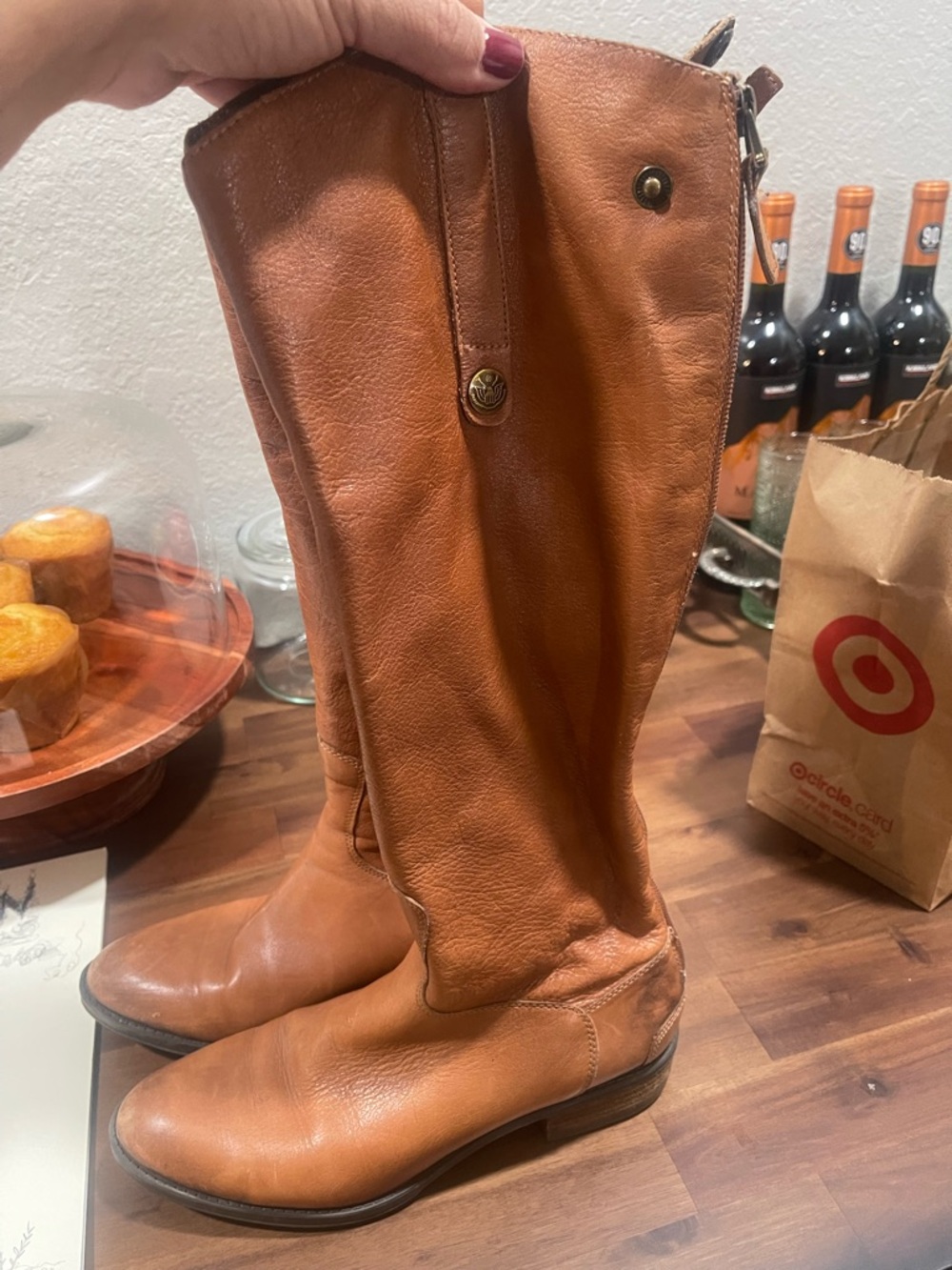 Tall Leather Riding Boots - Brown